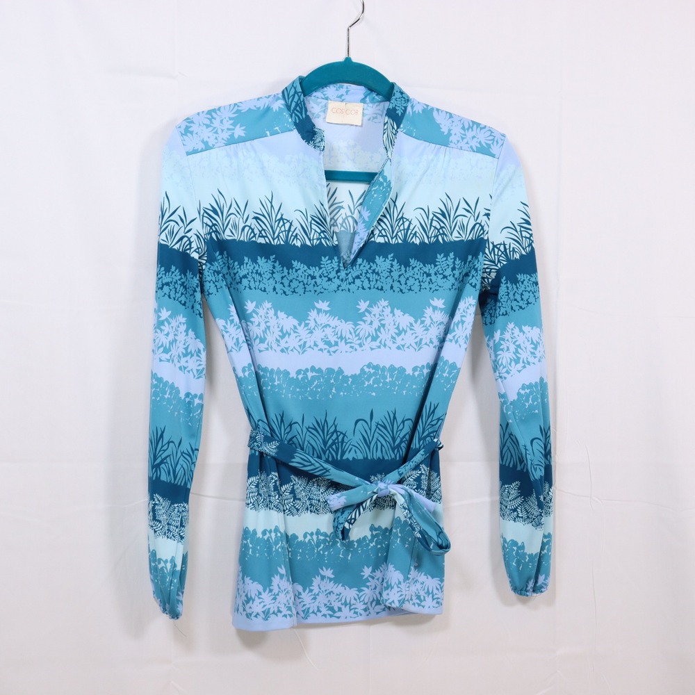 Cos Cob Blouse S Blue Womens Floral Tie Waist‎ Vintage Tunic